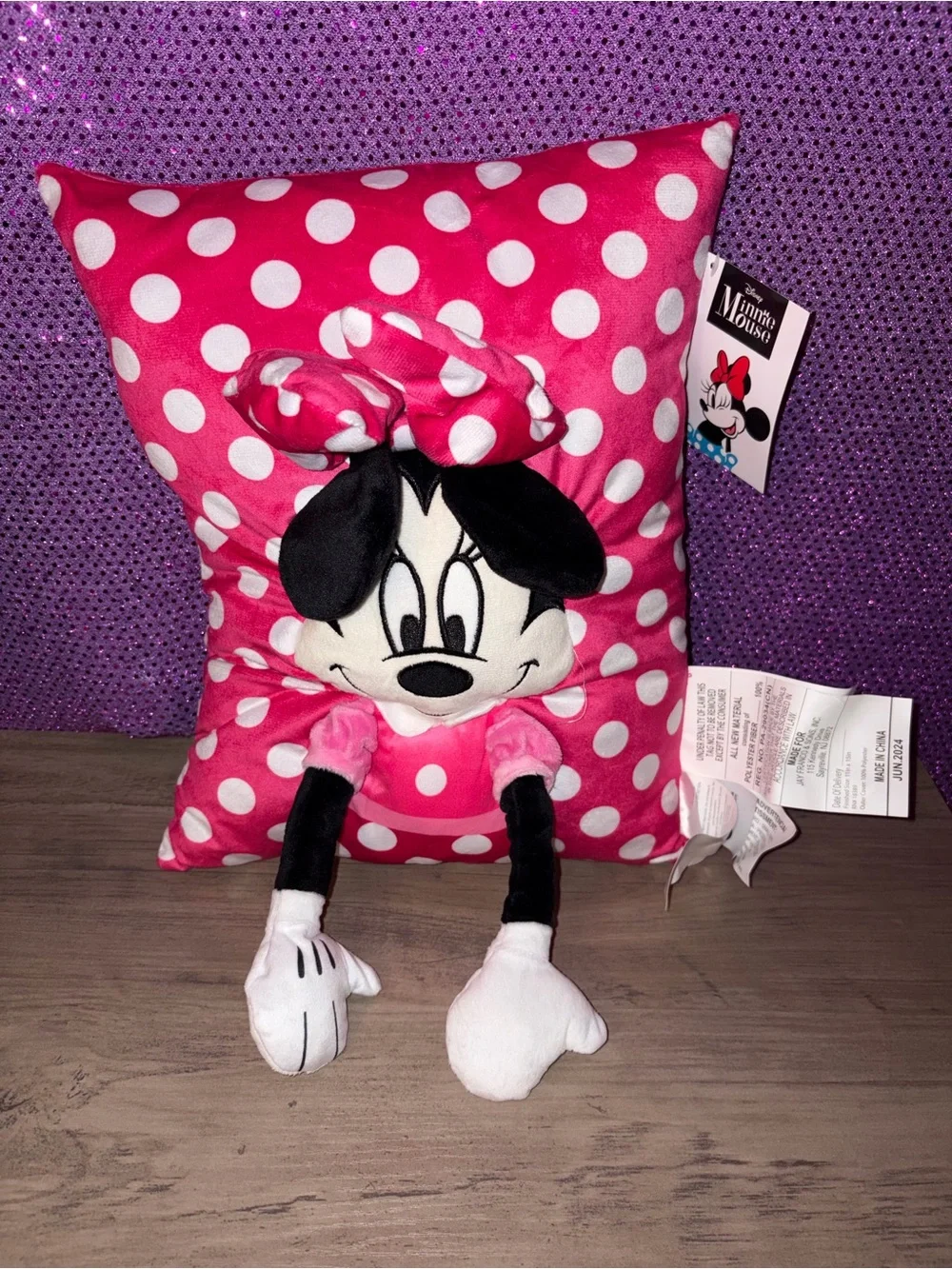 🆕💜Disney Minnie Mouse Pink Polka Dot Plush Throw Pillow Stuffed Cushion